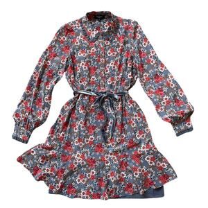 NWOT Juicy Couture Silk Dress M | Floral Long Sleeve, Velvet Tie Black Label Y2K
